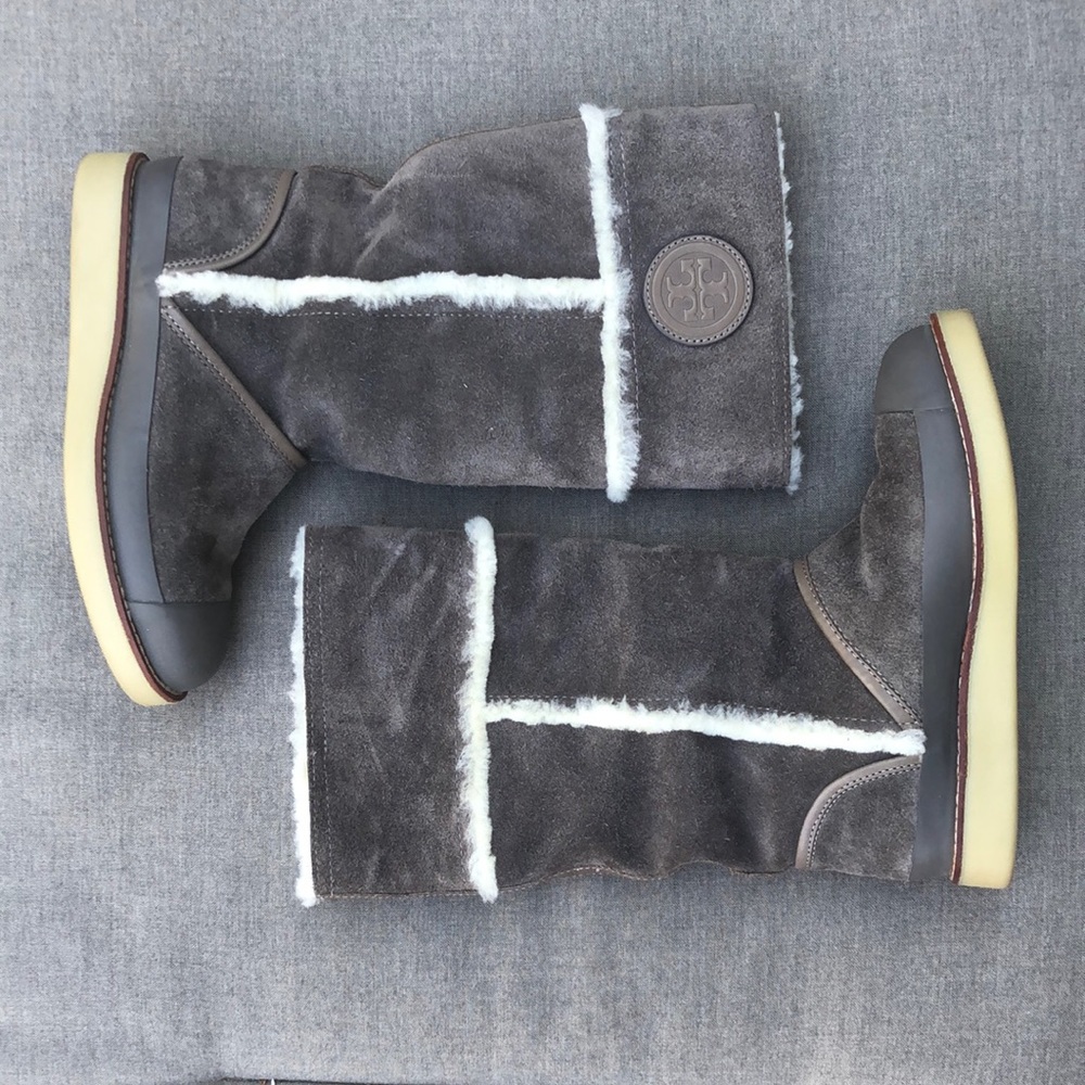 TORY BURCH Suede & Shearling Tall Pull on Boot